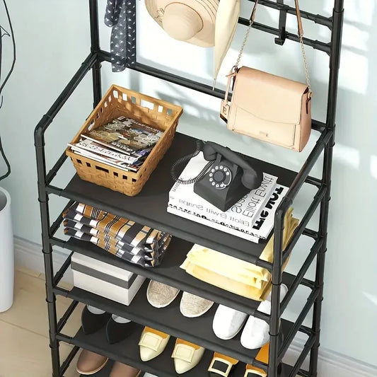 Clothes rack and shoe rack at the entrance